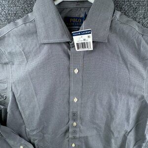 NWT Polo Ralph Lauren Men Button Up Shirt Gray Easy Care 15 32/33 Cotton Spread